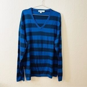 Calvin Klein V-Neck Acrylic Blend Striped Sweater Size XXL Blue/Black